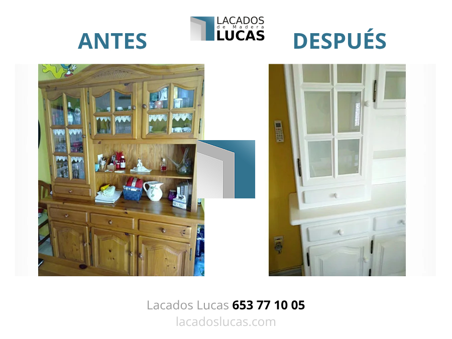 antes y despues lacado en blanco de mueble vitrina salon