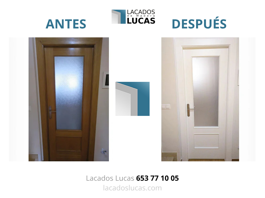 antes y despues lacado en blanco de puertas con cristal