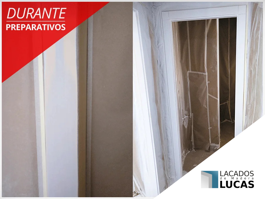 preparativos antes de restaurar y lacar en blanco marco de puertas