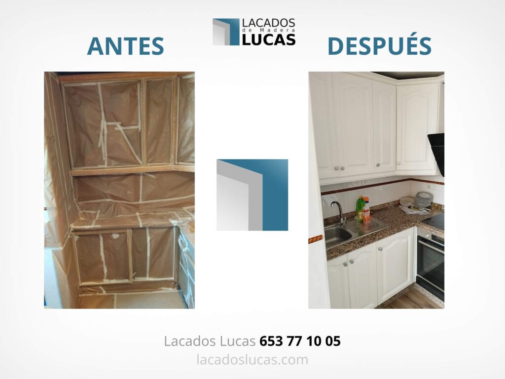 antes y despues lacado cocina armarios rinconera