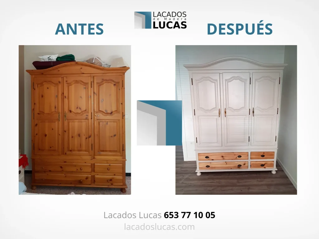 antes y después lacado de armario antiguo